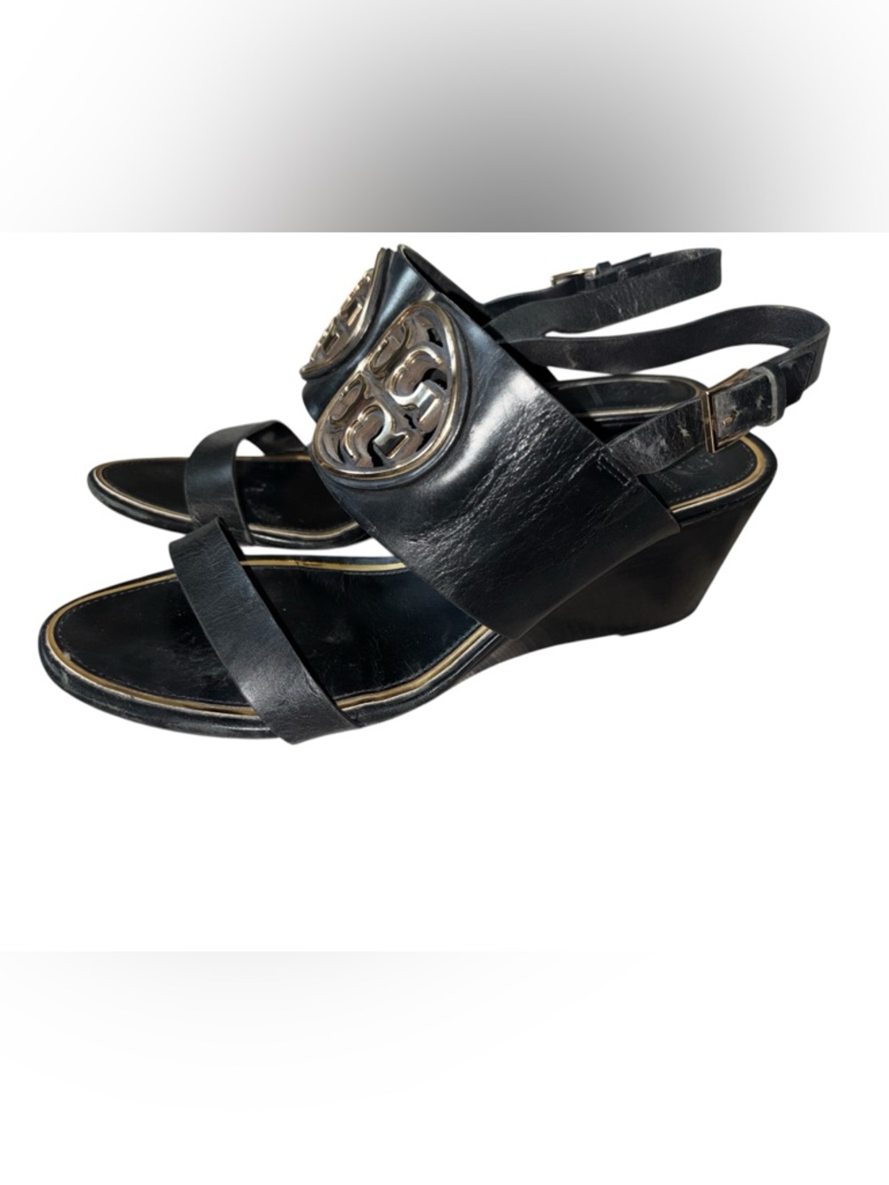 TORY BURCH Metal Miller  Leather Slingback Wedge Sandals Size 11 - Picture 2 of 9
